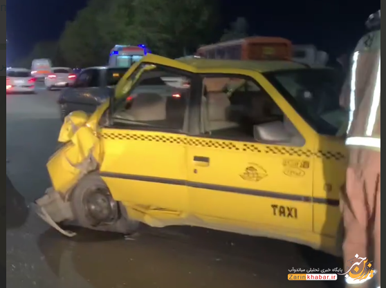۳ مصدوم در برخورد تاکسی با جدول